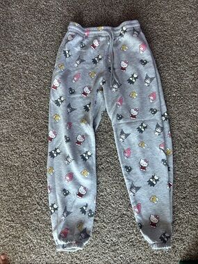 Hello Kitty Gray Jogger Pants with Pink and Yellow Accents